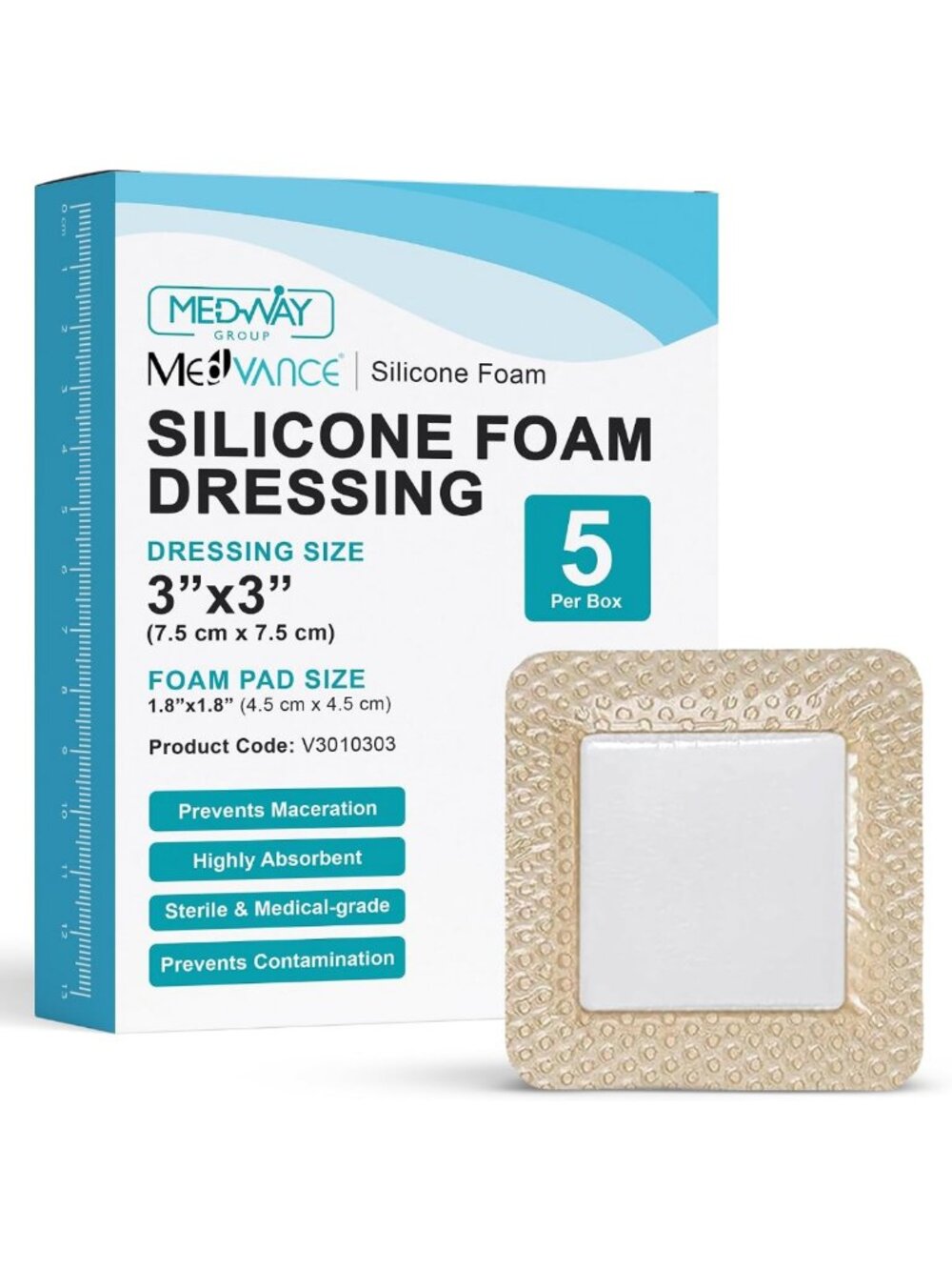 3x3 Silicone Foam Adhesive Dressings - Sterile, Waterproof, Highly Absorbent